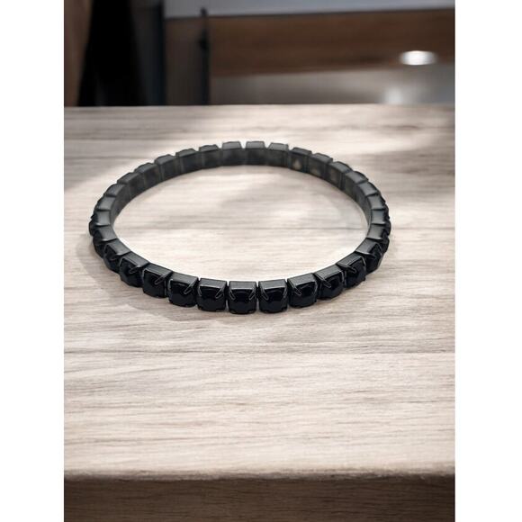 Black Rhinestone Tennis Style Stretch Bracelet - Picture 5 of 7